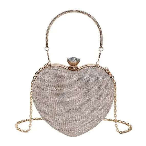 Evening Clutch Bag Women Bag Shiny Handbag Heart Shape Metal Clutches Bag Fashion Chain Shoulder Crossbody Bag Luxury Lady Purse by All Mart Bristol Ltd