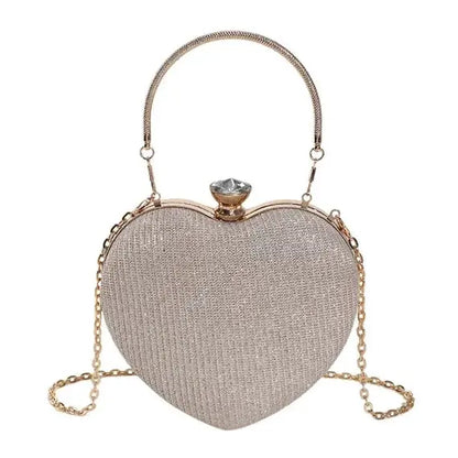 Evening Clutch Bag Women Bag Shiny Handbag Heart Shape Metal Clutches Bag Fashion Chain Shoulder Crossbody Bag Luxury Lady Purse by All Mart Bristol Ltd