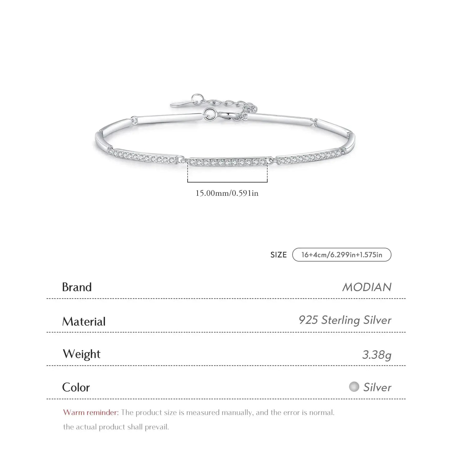 MODIAN White Gold Plated Bracelet For Women 925 Sterling Silver Rectangle Pave Setting Bracelet Dainty Fashion Basic Jewelry by All Mart Bristol Ltd