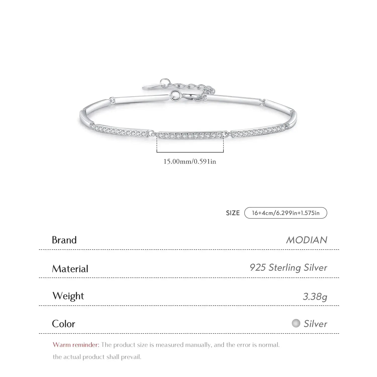 MODIAN White Gold Plated Bracelet For Women 925 Sterling Silver Rectangle Pave Setting Bracelet Dainty Fashion Basic Jewelry by All Mart Bristol Ltd