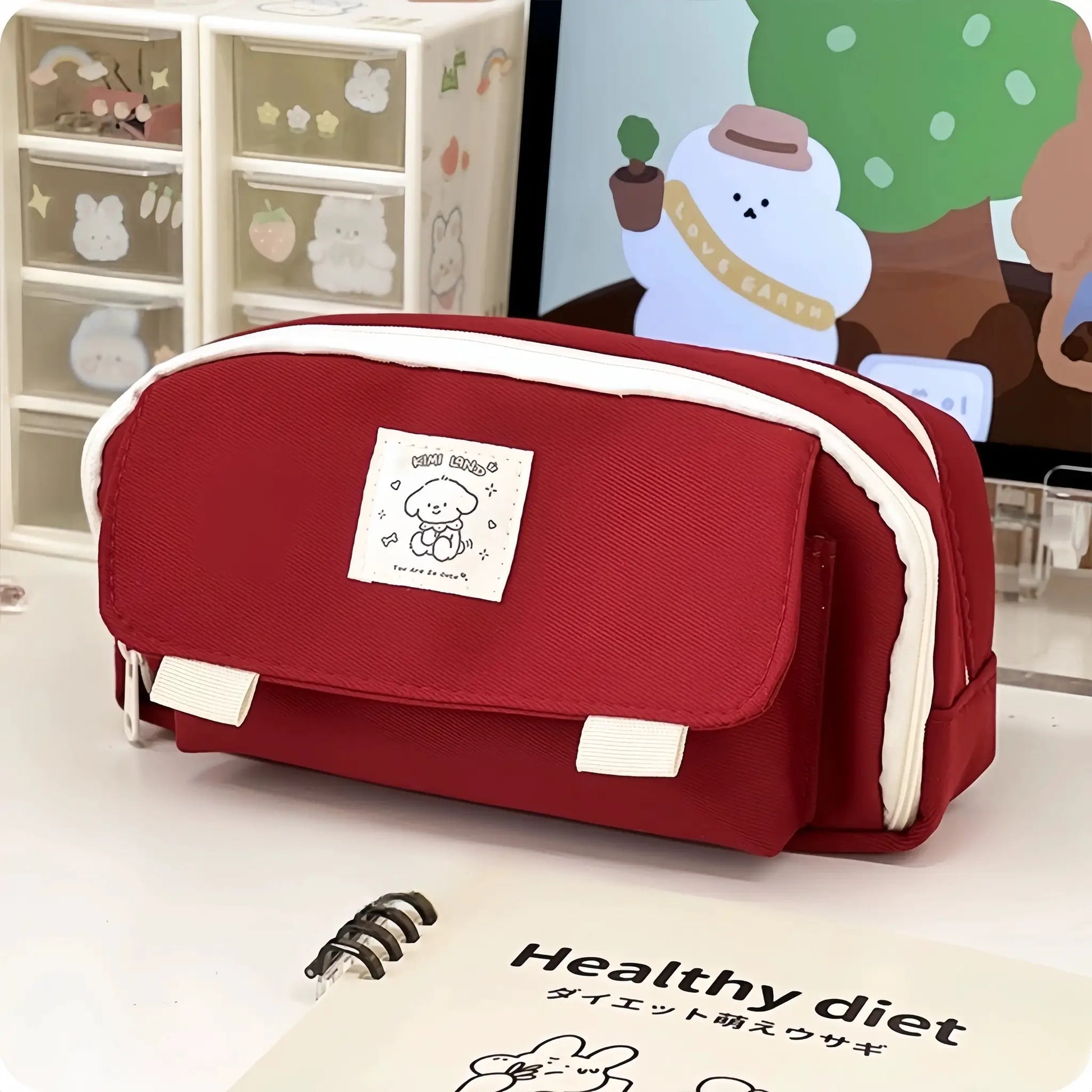 Cartoon Dog Pencil Bag Pen Case 4 Layer Multi Slots Mesh Storage Pouch for Stationery School A7602 by All Mart Bristol Ltd