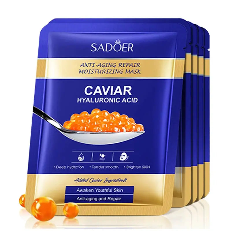 5pcs SADOER Caviar Hyaluronic Acid Moisturizing Facial Masks Brightening Firming Hydrating Face Mask Facial Skin Care Products by All Mart Bristol Ltd