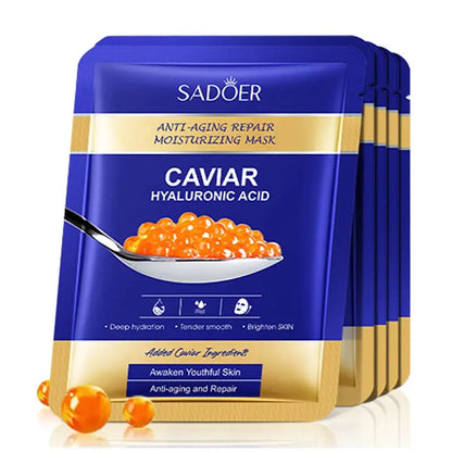 5pcs SADOER Caviar Hyaluronic Acid Moisturizing Facial Masks Brightening Firming Hydrating Face Mask Facial Skin Care Products by All Mart Bristol Ltd