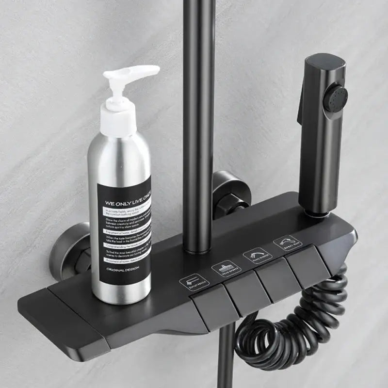 Grey Shower System Set Bathroom Digital LED Rain Showers Faucet Brass Bath Thermostat Rainfall Shower 4 Way with Bidet Taps Sets by All Mart Bristol Ltd