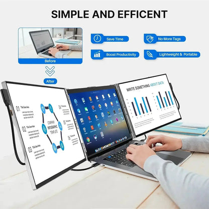 XIANWEI Portable Triple Monitor 14/15 inch Office Double Travel Dual Gaming Folding Extended Display Screen For Laptop Extension by All Mart Bristol Ltd