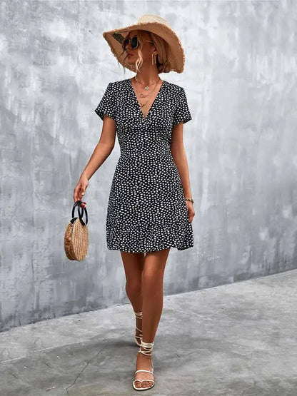 Summer Short Boho Dress Women V Neck Print Floral Party Dress Ladies Bohemian Flower Mini Dress For Women by All Mart Bristol Ltd