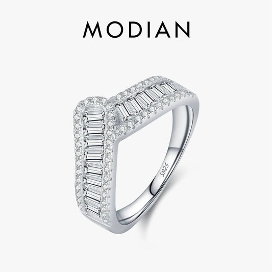 MODIAN 925 Sterling Silver Sparkling Arrow Pave Setting CZ Eternity Band Rings For Women Wedding Engagement Statement Jewelry by All Mart Bristol Ltd