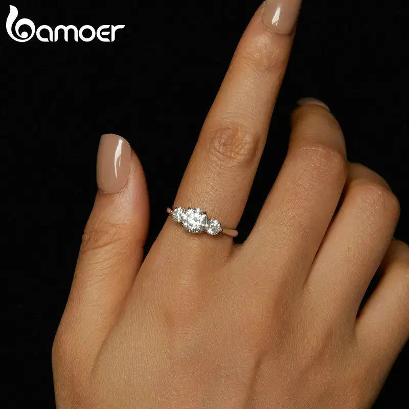 BAMOER 1.6CTTW Round Moissanite Ring for Women, White Gold Plated D Color VVS1 Lab Diamond 925 Sterling Silver Engagement Ring by All Mart Bristol Ltd
