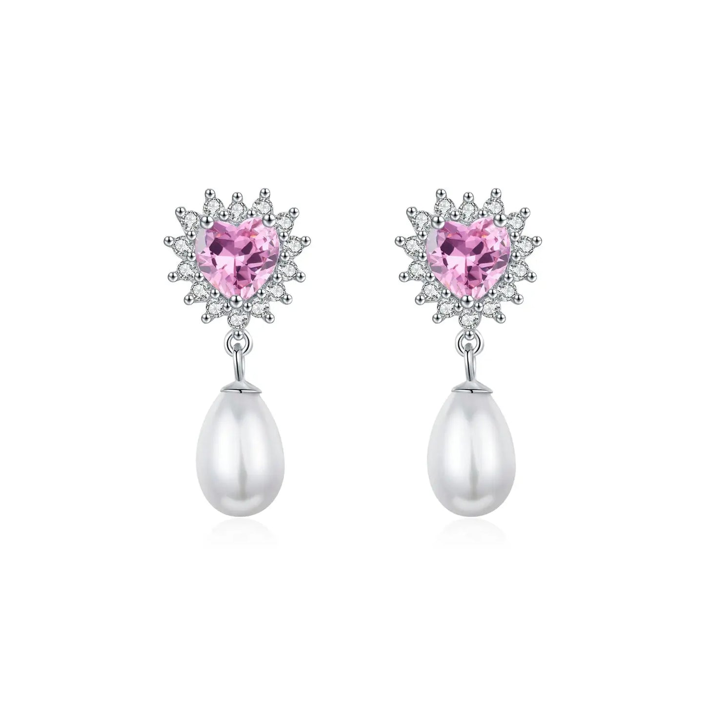 MODIAN 925 Sterling Silver Hearts Pink Zircon Romantic Dangle Earrings Elegant Shell Pearl Drop Earrings For Women Fine Jewelry by All Mart Bristol Ltd