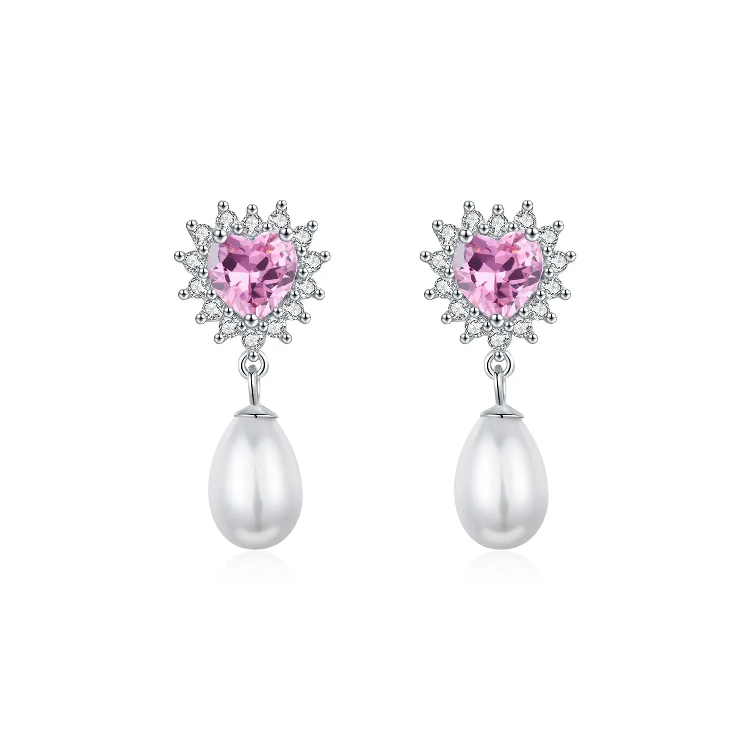MODIAN 925 Sterling Silver Hearts Pink Zircon Romantic Dangle Earrings Elegant Shell Pearl Drop Earrings For Women Fine Jewelry by All Mart Bristol Ltd