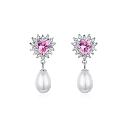 MODIAN 925 Sterling Silver Hearts Pink Zircon Romantic Dangle Earrings Elegant Shell Pearl Drop Earrings For Women Fine Jewelry by All Mart Bristol Ltd