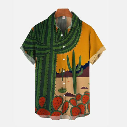 Desert Cactus Shirt For Men 3D Print Summer Hawaiian Harajuku Fashion Shirt Top Blouse Short Sleeves Street Vacation Beachwear by All Mart Bristol Ltd