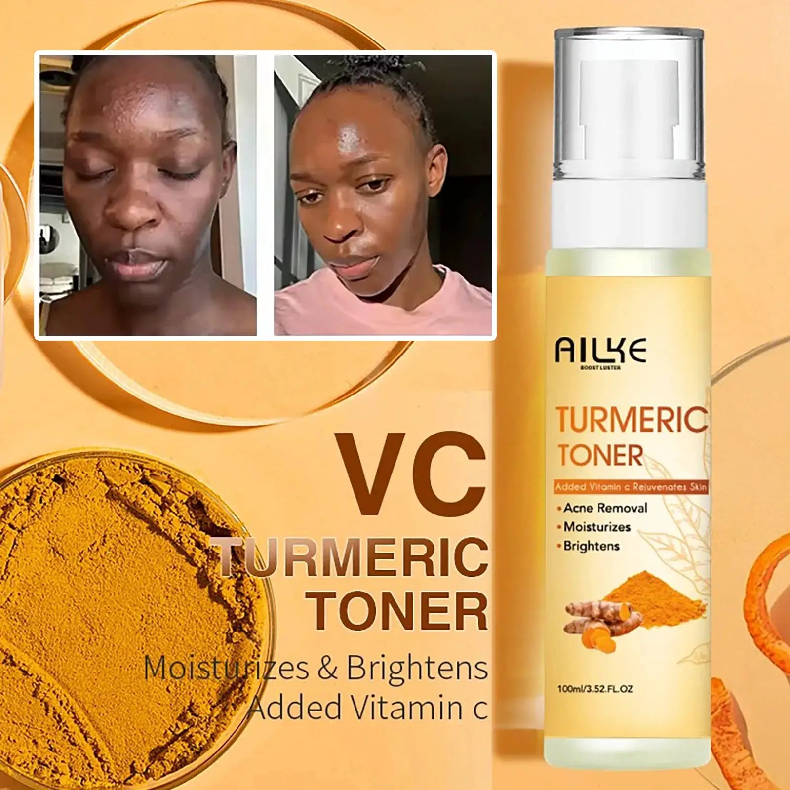 AILKE Organic Turmeric Lightening Skin Care Set, Reduce Acne, Improve Dullness, Hydration, Exfoliate, Clean and Smooths Skin by All Mart Bristol Ltd