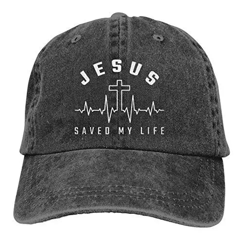Jesus Saved My Life Hat Christian Baseball Cap Washed Cotton Denim Dad Hat for Men Women by All Mart Bristol Ltd