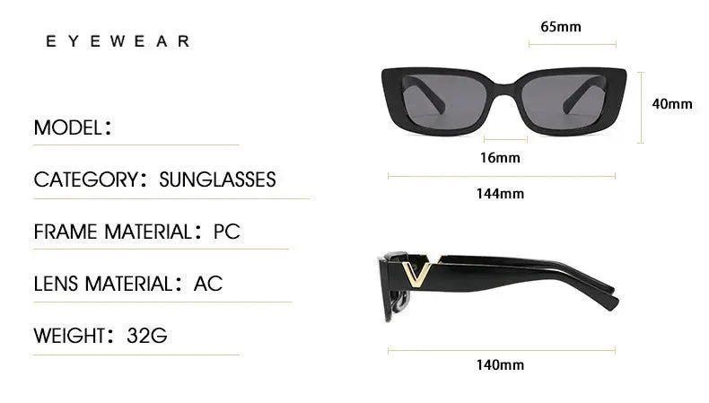 Retro Cat Eye Frame Sunglasses Women Luxury V Sun Glasses Men Fashion Rectangle Jelly Glasses with Metal Hinges UV400 by All Mart Bristol Ltd