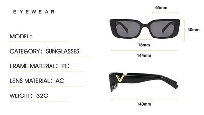 Retro Cat Eye Frame Sunglasses Women Luxury V Sun Glasses Men Fashion Rectangle Jelly Glasses with Metal Hinges UV400 by All Mart Bristol Ltd
