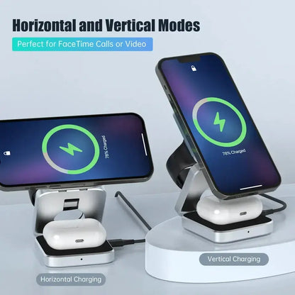 Travel 3 in 1 Magnetic Wireless Charger Foldable Stand Dock for IPhone 15, 14, AirPods,iwatch for Apple / for Samsung Galaxy S23 by All Mart Bristol Ltd