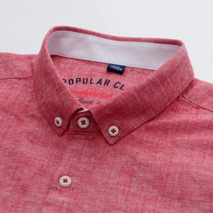 Men‘s Solid Button-Down Collar Dress Shirt - Breathable Cotton-Linen Blend - Long Sleeve, Slim-fit - Spring Summer Casual Chic by All Mart Bristol Ltd