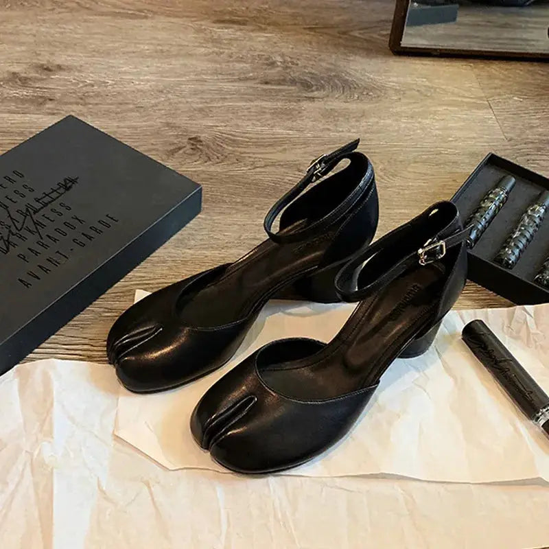 Modern Heels Pumps Women Round High Heel Leather Square Split Toe Pumps Shoes Spring Summer Sandals Mary Janes Shoes Heels Women by All Mart Bristol Ltd