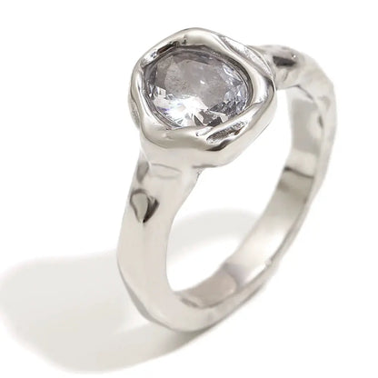 La. Muses Luxury Shiny Round Zircon Irregular Stainless Steel Women's Ring PVD Gold Plated Fashion Jewelry Accessories by All Mart Bristol Ltd
