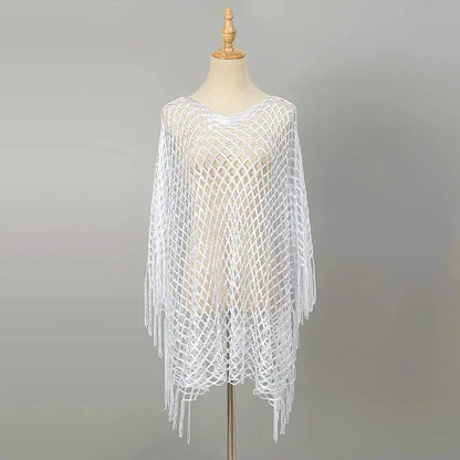 Sexy Lace Shawls for Women Solid Color Gold and Silver Wire Hollow Out Long Pareos with Tessles Muslim Female's Stole by All Mart Bristol Ltd