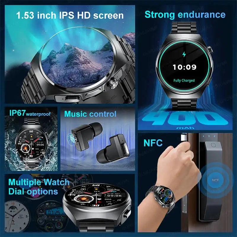 For Man Women New 2 in 1 Smart Watch With Earbuds Smartwatch TWS Bluetooth Earphone Heart Rate Blood Oxygen Monitor Sports Watch by All Mart Bristol Ltd