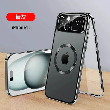 For iPhone 16 15 14 13 12 Pro Max Large Window Lens Protection Aluminum Metal Magnetic Case Shockproof Cover Screen Protector by All Mart Bristol Ltd