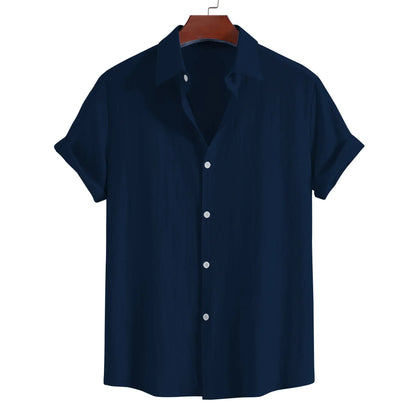 Men's Summer Lapel Short Sleeve Solid Color Button Cardigan, Fashionable Cotton Men's Shirt Tops by All Mart Bristol Ltd