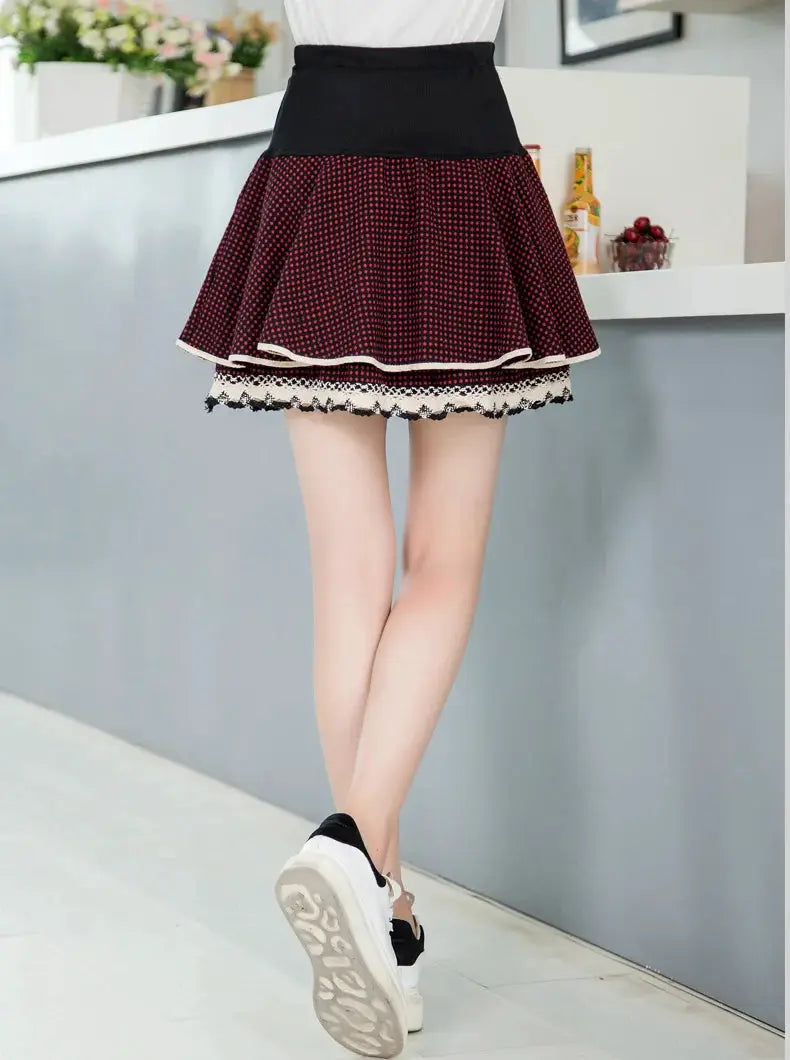 Zuolunouba Summer Slim Preppy Skirt Women Flower Bow Mini Tutu Style Elasticity Lace Skirts Shorts Lady High Waist Student by All Mart Bristol Ltd