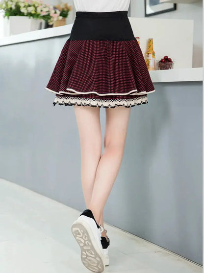 Zuolunouba Summer Slim Preppy Skirt Women Flower Bow Mini Tutu Style Elasticity Lace Skirts Shorts Lady High Waist Student by All Mart Bristol Ltd