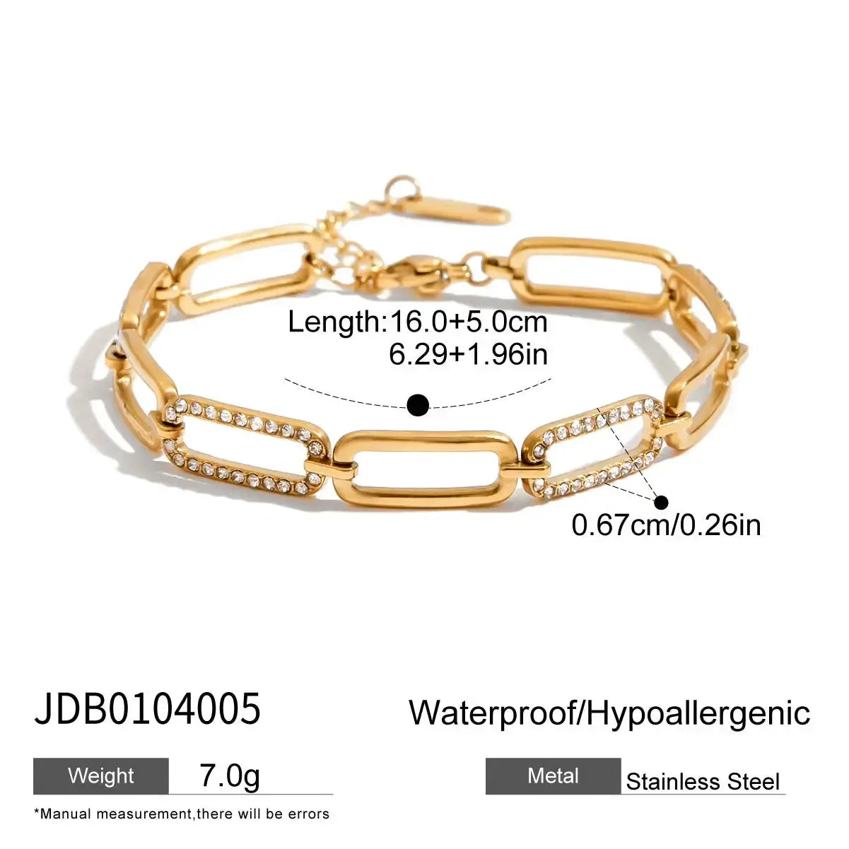 Uworld Minimalist Classic 18K Gold Color Plated Stainless Steel White Rhinestone Paper Clip Hollow Bracelet Stackable Geometric by All Mart Bristol Ltd