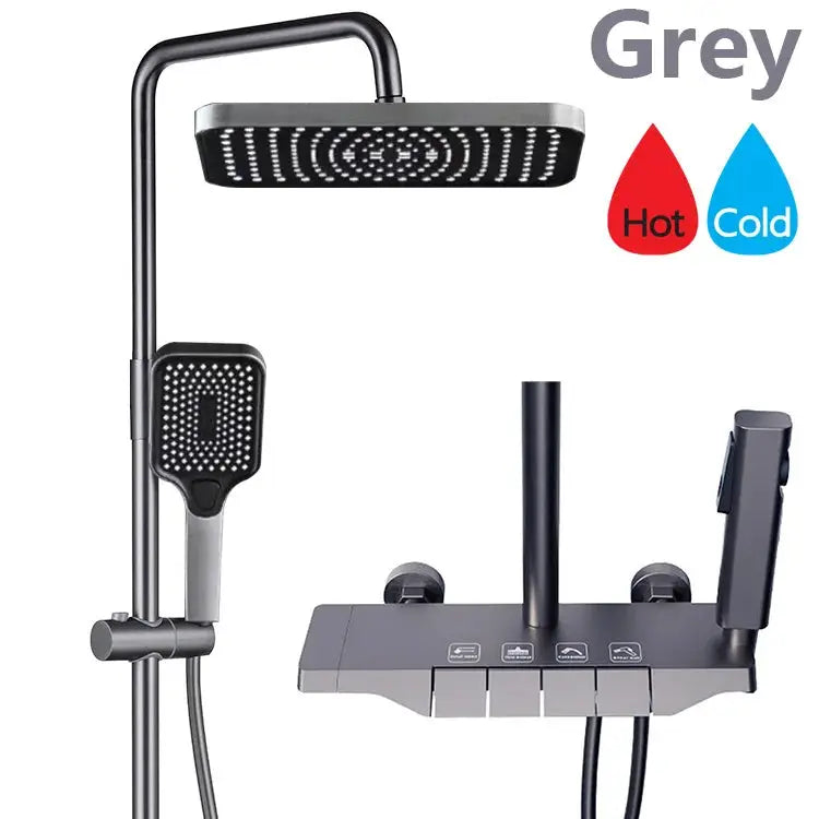 Grey Shower System Set Bathroom Digital LED Rain Showers Faucet Brass Bath Thermostat Rainfall Shower 4 Way with Bidet Taps Sets by All Mart Bristol Ltd