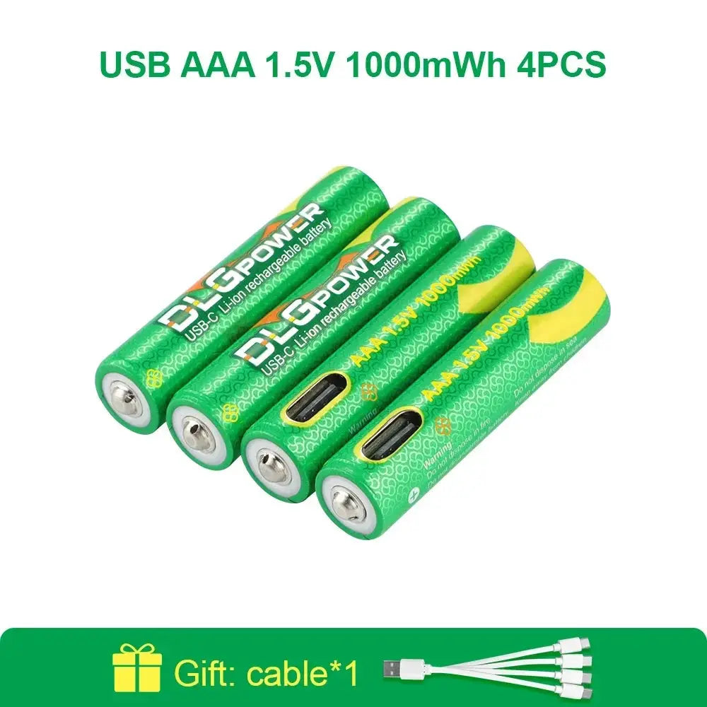 DLGpower USB Li-ion AAA 1.5V Rechargeable Battery aaa 1000mWh Lithium Batteries for Toys Remote Control Mouse Flashlight by All Mart Bristol Ltd