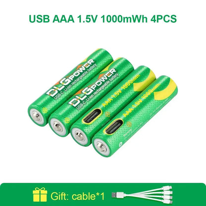 DLGpower USB Li-ion AAA 1.5V Rechargeable Battery aaa 1000mWh Lithium Batteries for Toys Remote Control Mouse Flashlight by All Mart Bristol Ltd