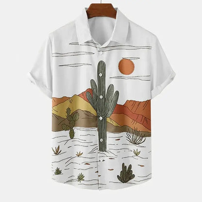 Desert Cactus Shirt For Men 3D Print Summer Hawaiian Harajuku Fashion Shirt Top Blouse Short Sleeves Street Vacation Beachwear by All Mart Bristol Ltd