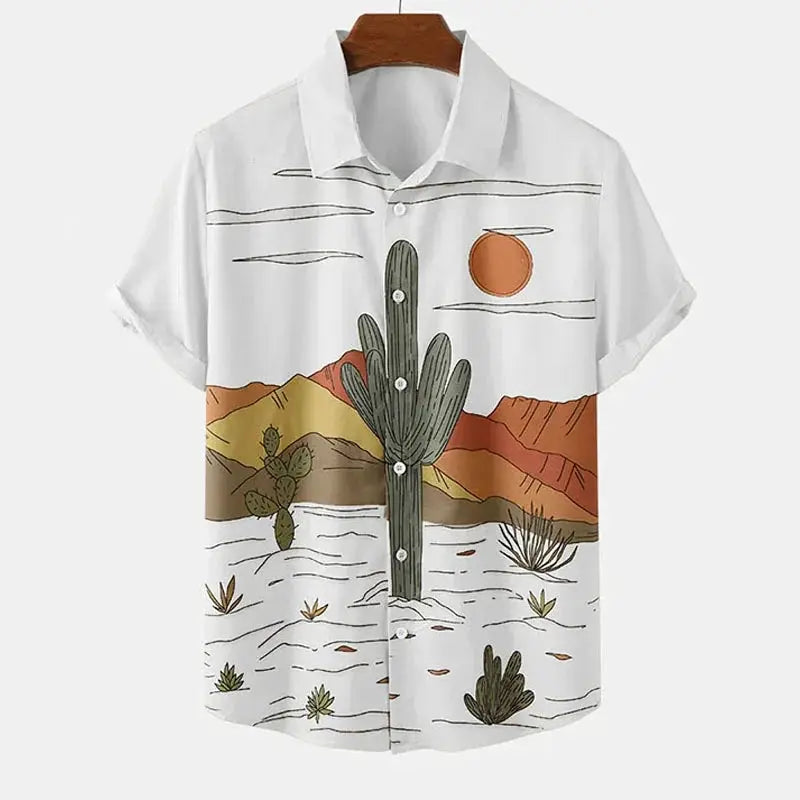 Desert Cactus Shirt For Men 3D Print Summer Hawaiian Harajuku Fashion Shirt Top Blouse Short Sleeves Street Vacation Beachwear by All Mart Bristol Ltd