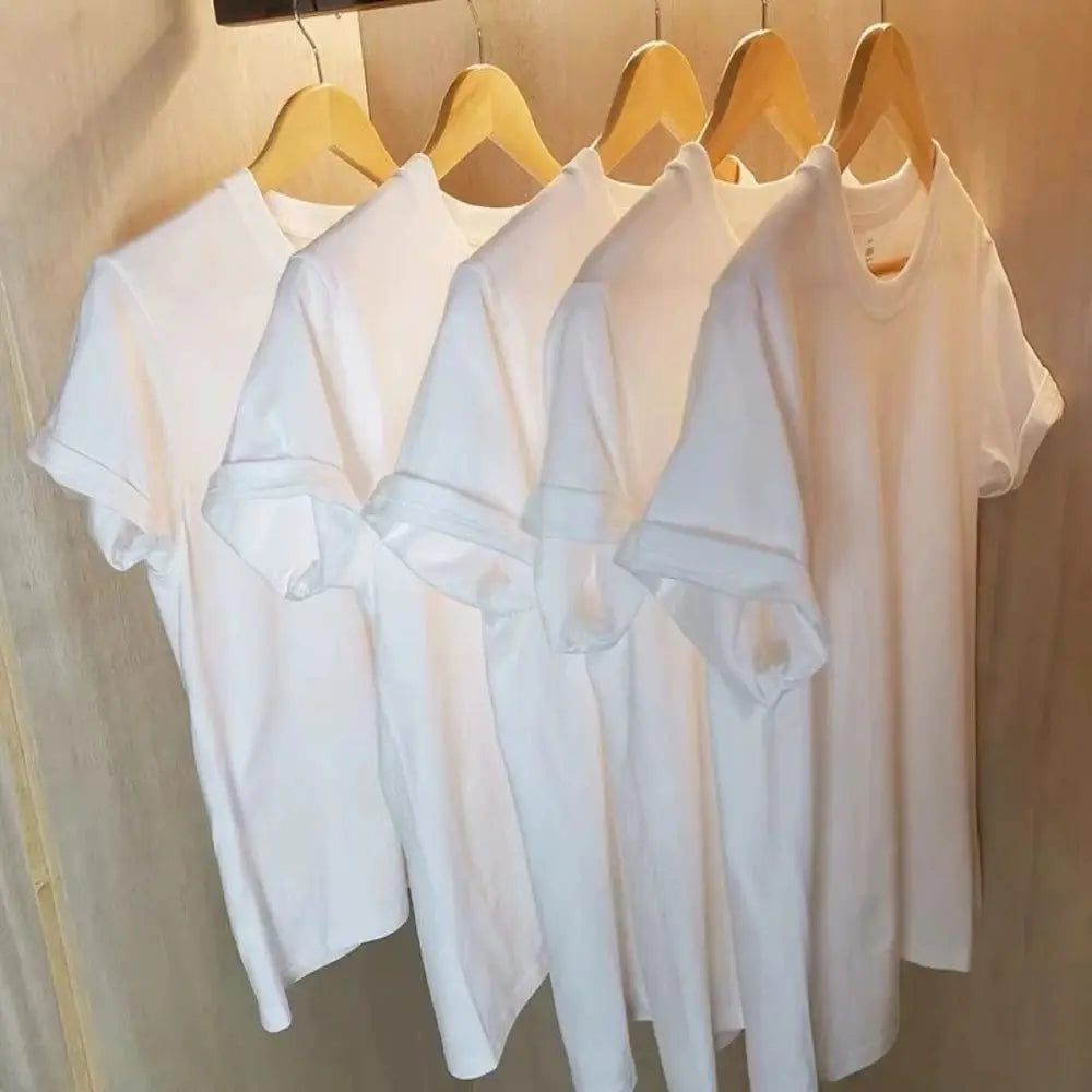 2PCS 100% Cotton Solid T Shirts Men's and Women's Short Sleeve White Tees Casual Breathable Loose Round Neck T-shirt Couple Tops by All Mart Bristol Ltd