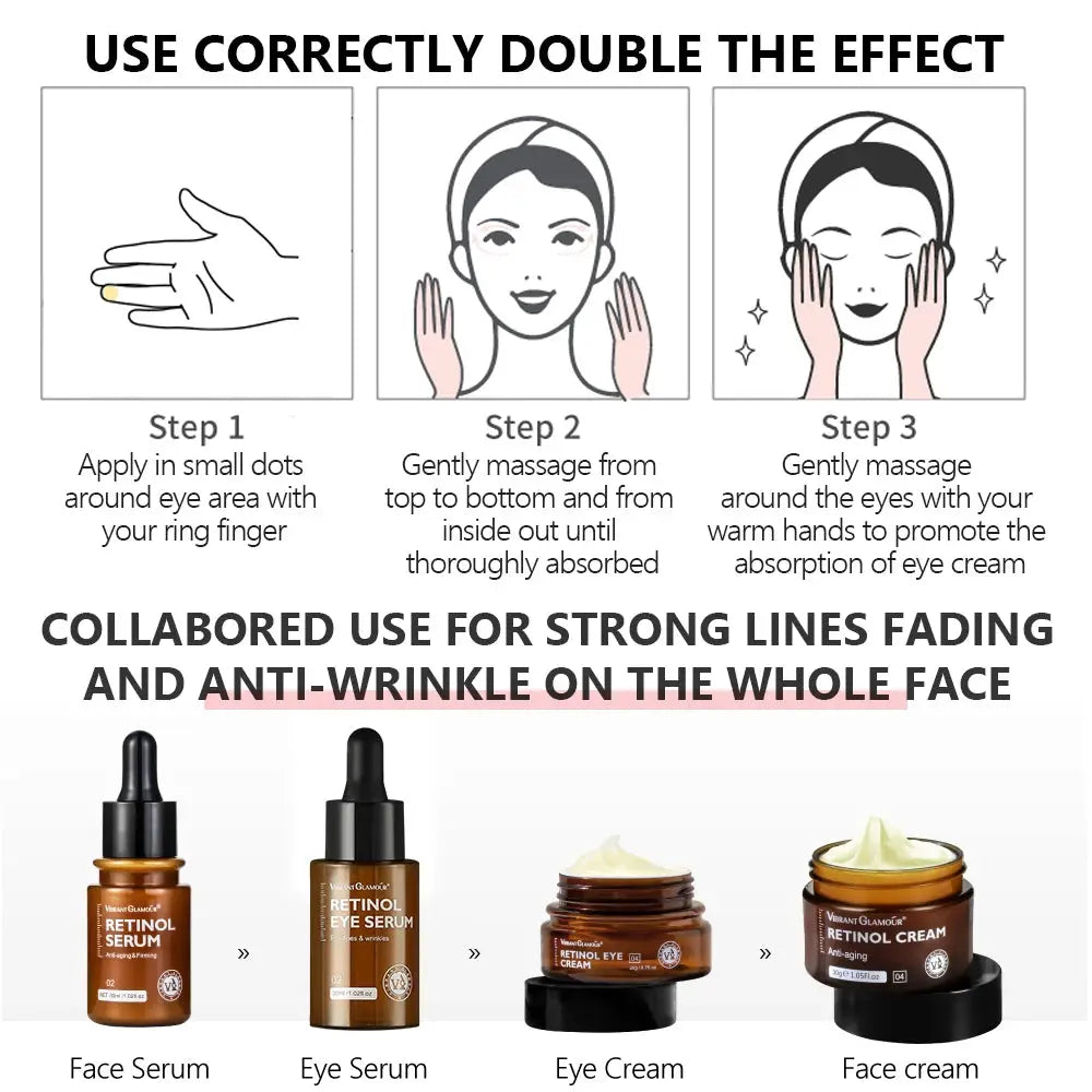 VIBRANT GLAMOUR Retinol Face Eye Cream Serum Facial Skin Care 4PCS/Set by All Mart Bristol Ltd