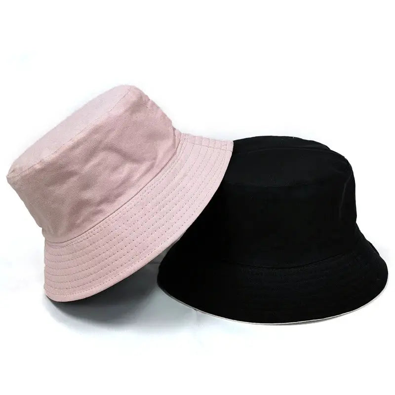 Black Solid Dots Bucket Hat Two Side Wear Unisex Simple Bob Caps Hip Hop Gorros Men Women Panama Cap Beach Fishing Boonie Sunhat by All Mart Bristol Ltd
