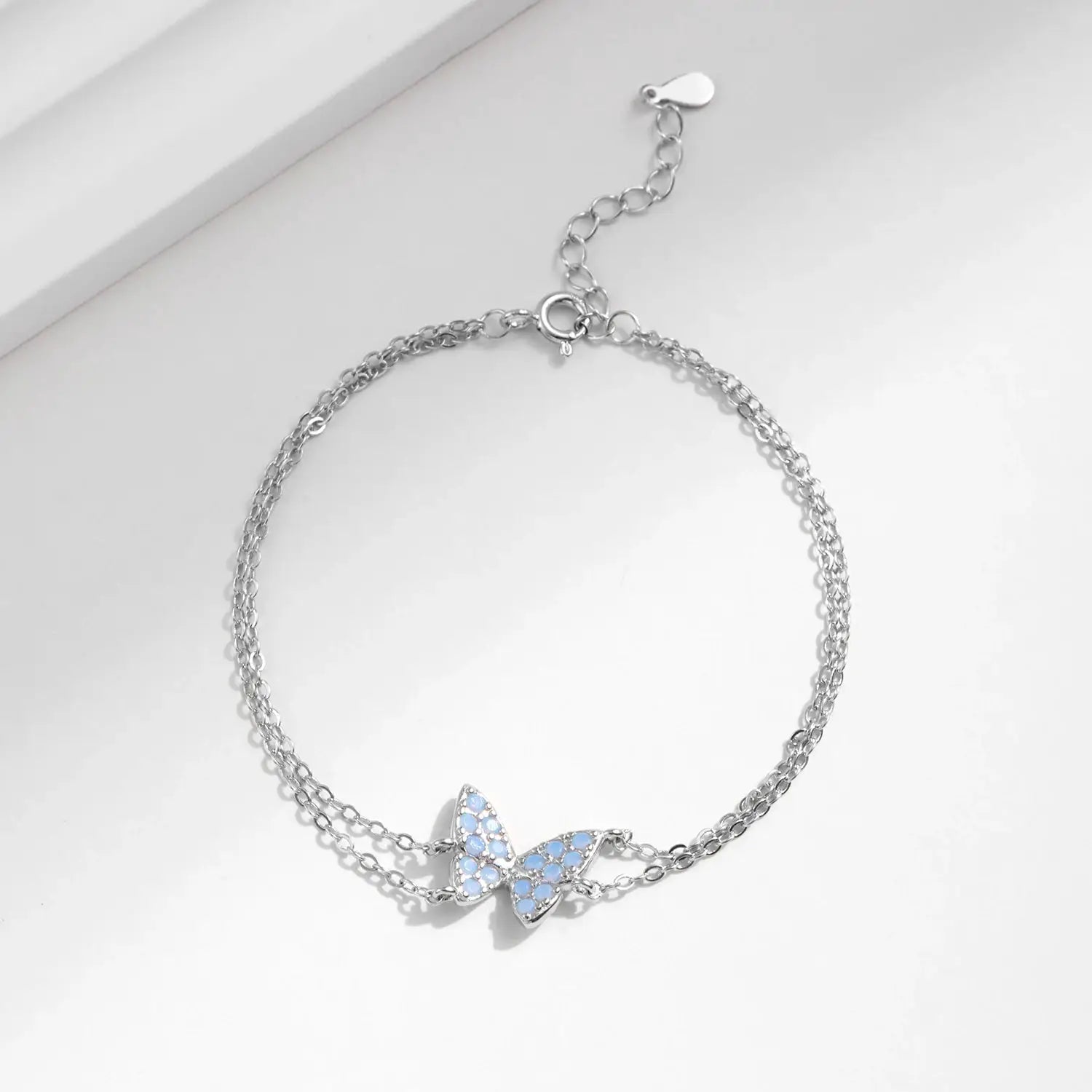 MODIAN Sweet Blue Opal Butterfly Bracelet 925 Sterling Silver Fashion Double Layer Link Chain Bracelets For Women Fine Jewelry by All Mart Bristol Ltd