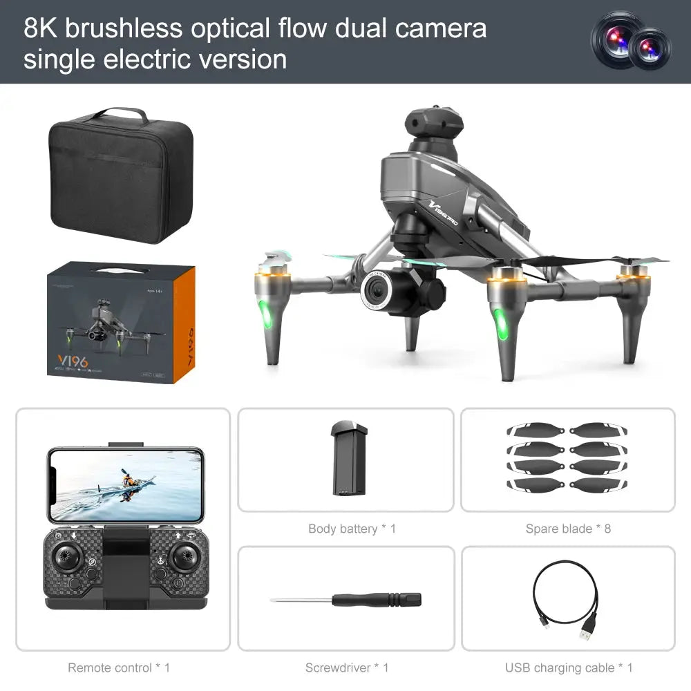 New V196 Drone Brushless 8k HD camera Aerial Drone Optical Flow Obstacle Avoidance Flyer Quadcopter RC Plane Toys by All Mart Bristol Ltd