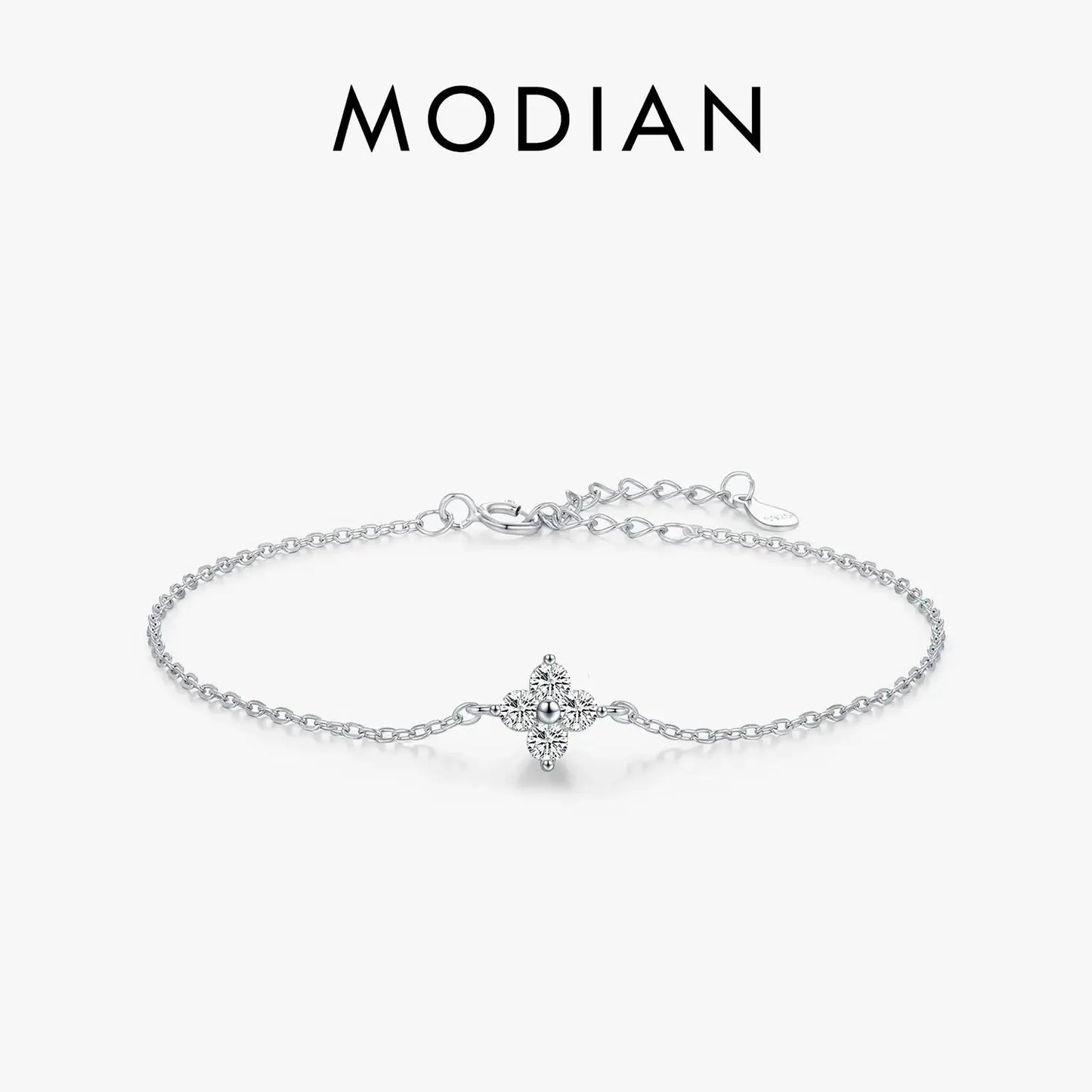 MODIAN 925 Sterling Silver Stackable Four Leaf Clover CZ Bracelet For White Gold Plated Link Chain Women Party Fine Jewelry by All Mart Bristol Ltd