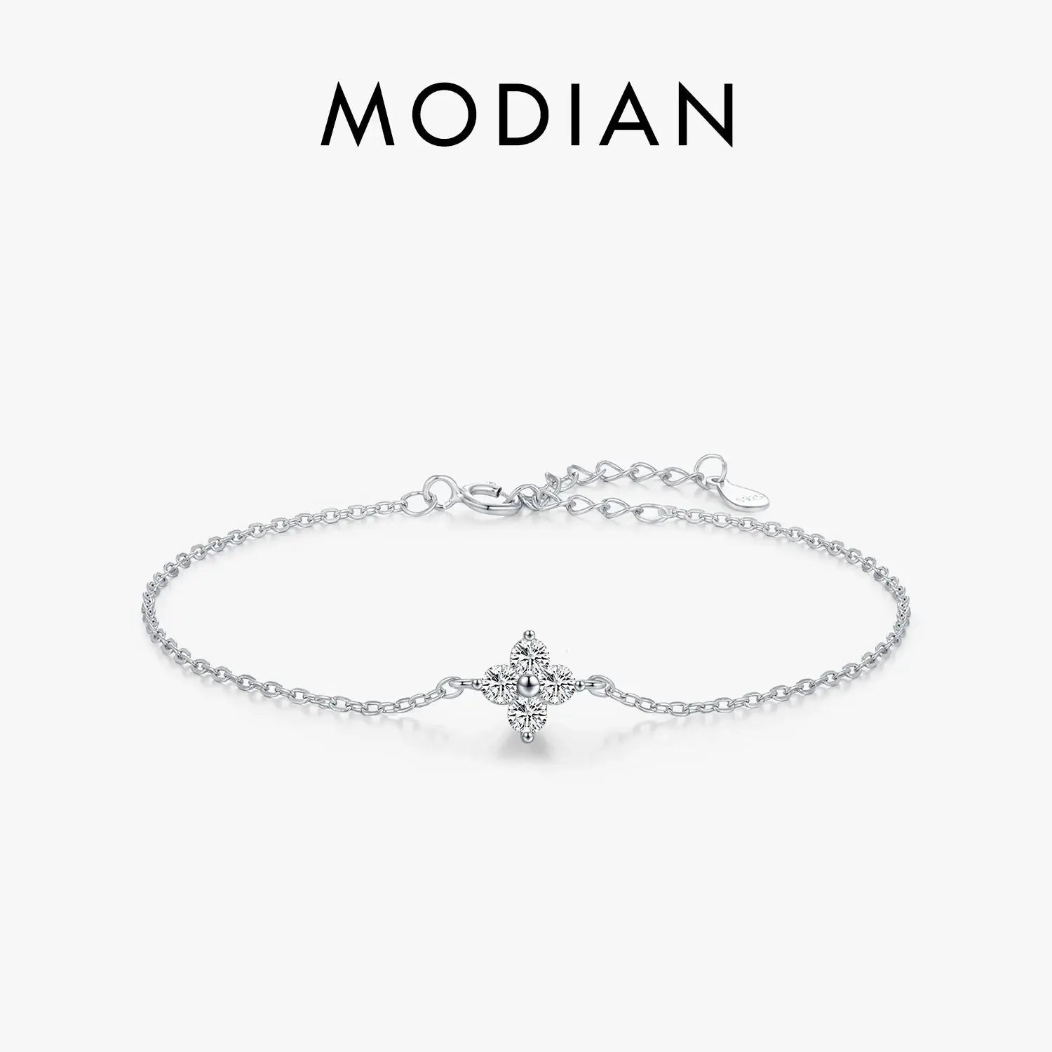 MODIAN 925 Sterling Silver Stackable Four Leaf Clover CZ Bracelet For White Gold Plated Link Chain Women Party Fine Jewelry by All Mart Bristol Ltd