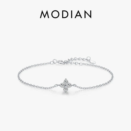 MODIAN 925 Sterling Silver Stackable Four Leaf Clover CZ Bracelet For White Gold Plated Link Chain Women Party Fine Jewelry by All Mart Bristol Ltd