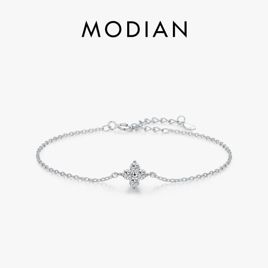 MODIAN 925 Sterling Silver Stackable Four Leaf Clover CZ Bracelet For White Gold Plated Link Chain Women Party Fine Jewelry by All Mart Bristol Ltd