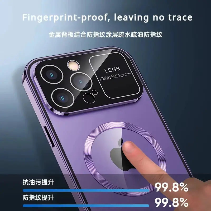 For iPhone 16 15 14 13 12 Pro Max Large Window Lens Protection Aluminum Metal Magnetic Case Shockproof Cover Screen Protector by All Mart Bristol Ltd