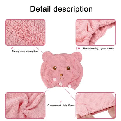Thinnest Dry Hair Cap For Women Quick-drying Absorbent Microfiber Head Towel Korean Cute Bear Embroidered Shower Cap Towel by All Mart Bristol Ltd