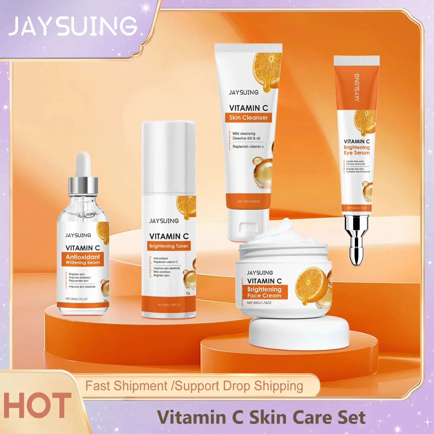 Vitamin C Skincare Set Face Whiten Cream Dark Spots Serum Cleaning Facial Cleanser Moisturizer Toner Firming Eye Cream Skin Care by All Mart Bristol Ltd