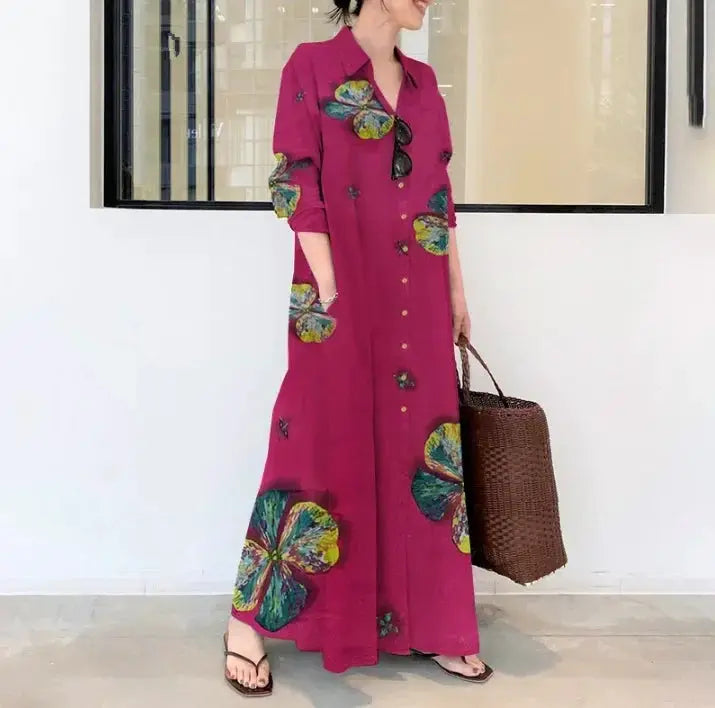 Fashion Cotton Linen Women Dress Maxi Ethnic Style Streetwear Elegant Vestidos Casual Vintage Loose Long Dresses Woman Clothes by All Mart Bristol Ltd