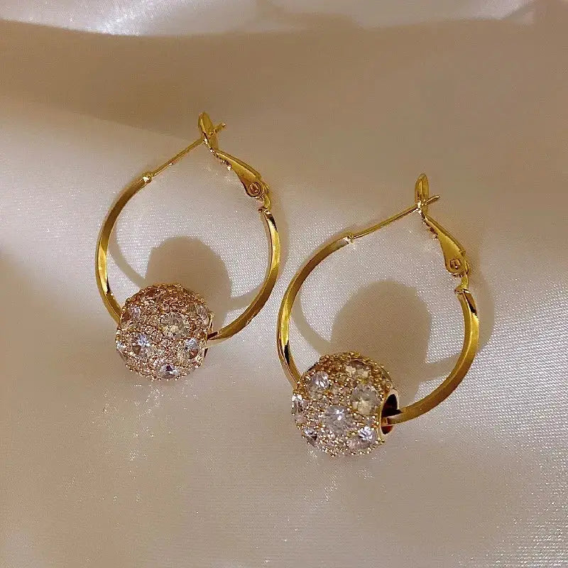 Real Gold Plated Korea Hot Selling Fashion Jewelry Round Zircon Beads Swivel Earrings Luxury Women's Prom Party Accessories by All Mart Bristol Ltd